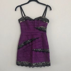 BEBE purple & lace mini dress